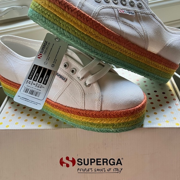 Superga 2790 White with rainbow trim platform shoe - Picture 5 of 9